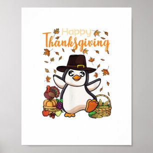 Poster Feliz Feliz Dia de Ação de Graças Pinguim Turquia 
