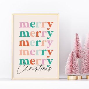 Poster Feliz Feliz Feliz Natal Tipografia Colorida