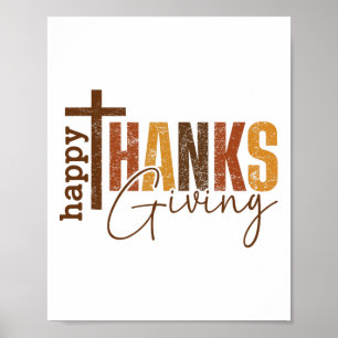 Poster Feliz Feriado de Ação de Graças Família Cristã
