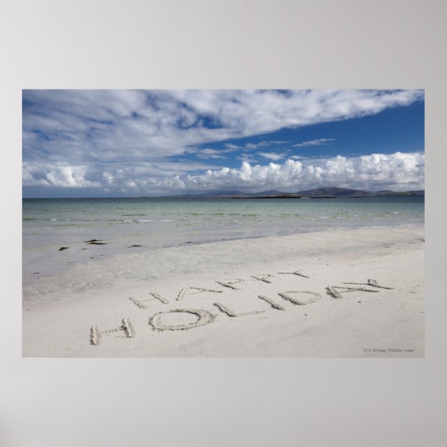Poster Feliz Feriado Escrito Em Eilogarry Beach (Frente)