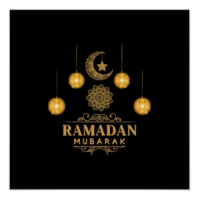 Pôster Feliz Feriado Ramadan Kareem E Eid Mubarak 2024 (Frente)