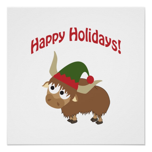 Pôster Feliz Feriados! Yak Christmas Elf (Frente)