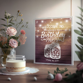 Poster Feliz Festa de Aniversário Wood Mason Jar Lights B