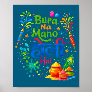 Poster Feliz festival holi cores índia bura na mano holi