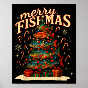 Poster Feliz Fishmas Design Divertido de Natal de Pesca