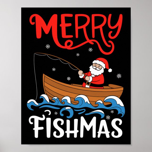 Poster Feliz Fishmas Engraçado Natal Papai Noel Pesca (Frente)