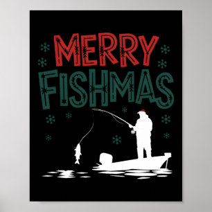 Poster Feliz Fishmas Engraçado Natal Pescador Férias Fi