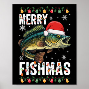Poster Feliz Fishmas Engraçado Pesca Natal Pajama Fishe