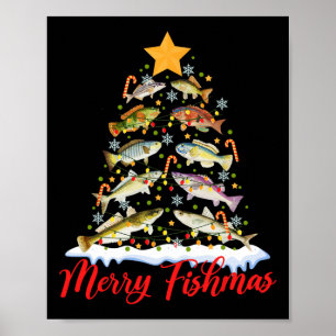 Poster Feliz Fishmas Luzes de árvore de Natal engraçadas