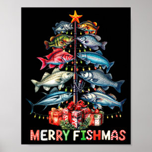 Poster Feliz Fishmas Luzes de Natal Engraçadas de Árvore
