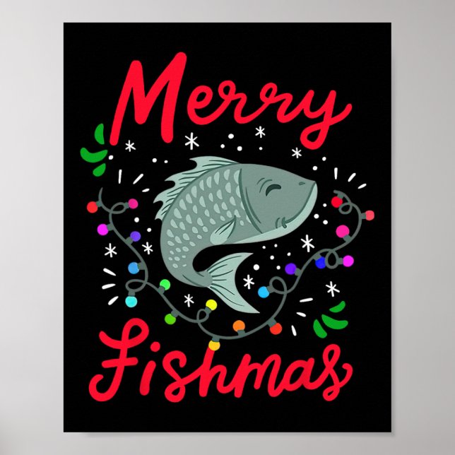 Poster Feliz Fishmas Luzes Divertidas de Árvore de Natal  (Frente)