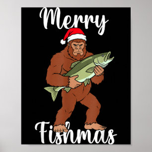 Poster Feliz Fishmas Pé Grande Pescaria Sasquatch Diverti