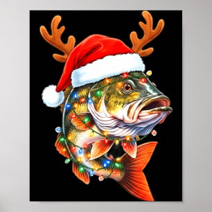 Poster Feliz Fishmas Piada B Pesca Natal Chapéu de Papai