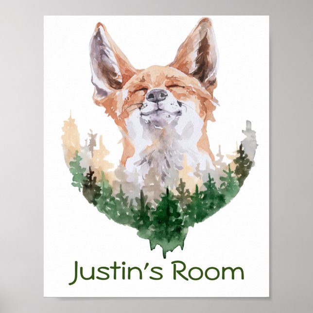 Poster Feliz Fox Personalizado Sala Infantil Woodland (Frente)