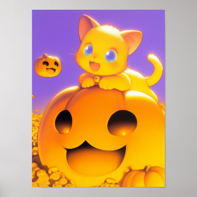 Poster Feliz Gato de Halloween (Frente)