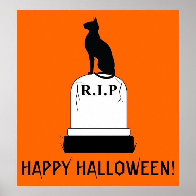 Poster Feliz Gato de Halloween em Tombstone R.I.P. (Frente)