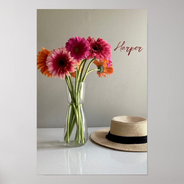 Poster Feliz Gerbera Colorida Flor +Nome Personalizado (Frente)