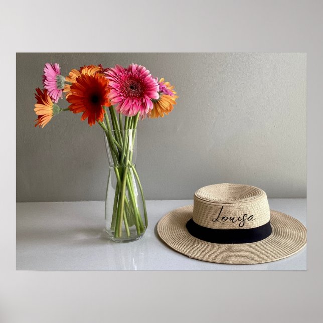 Poster Feliz Gerbera Colorida Flor +Nome Personalizado (Frente)