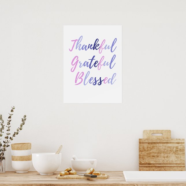 Poster Feliz Graças Abençoado Ação de Graças (Thankful Grateful Blessed Thanksgiving Poster)