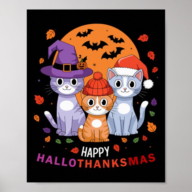 Poster Feliz Hallot de Natal para gatos de Dia das Bruxas (Frente)