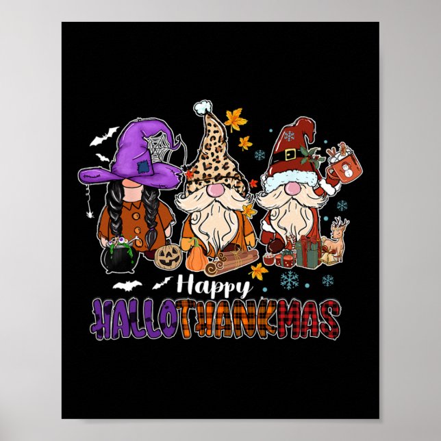 Poster Feliz Hallothankmas Gnomis Halloween Ação de Graça (Frente)