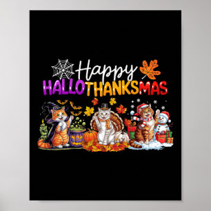 Poster Feliz Hallothanksmas Amantes de Gatos Dia de Ação 