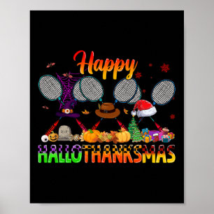 Poster Feliz Hallothanksmas Badminton Witch Hat no Natal