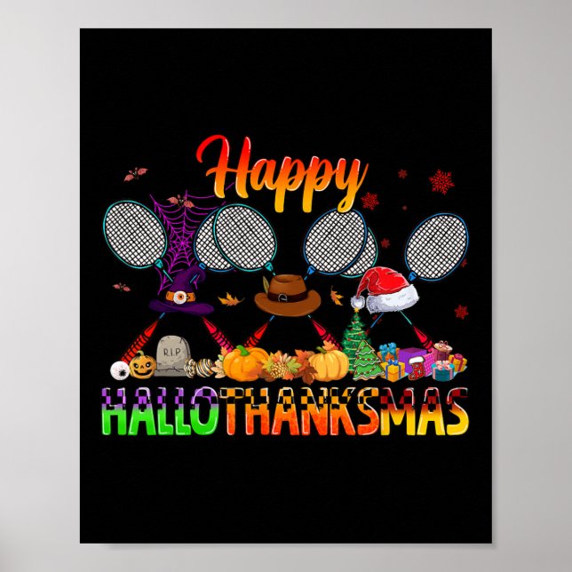 Poster Feliz Hallothanksmas Badminton Witch Hat no Natal (Frente)
