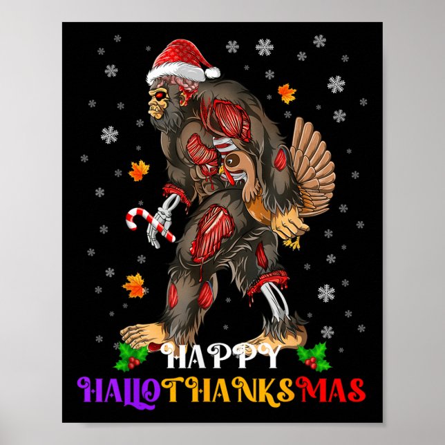Poster Feliz Hallothanksmas Bigfoot Halloween Graças (Frente)