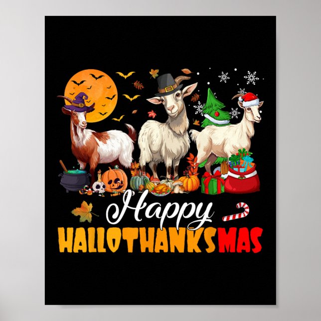 Poster Feliz Hallothanksmas Cabra Halloween Dia de Ação d (Frente)