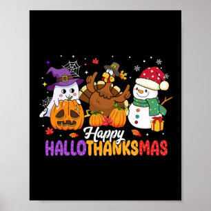 Poster Feliz Hallothanksmas Cute Ghost Halloween Thanksgi