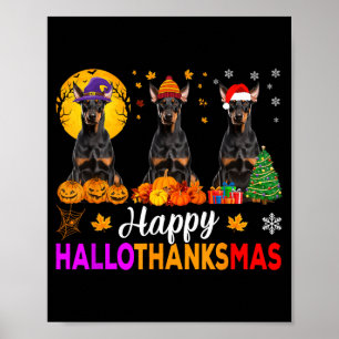 Poster Feliz Hallothanksmas divertido Doberman Cachorro H