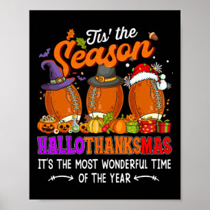 Poster Feliz Hallothanksmas Divertido Halloween Dia de Aç