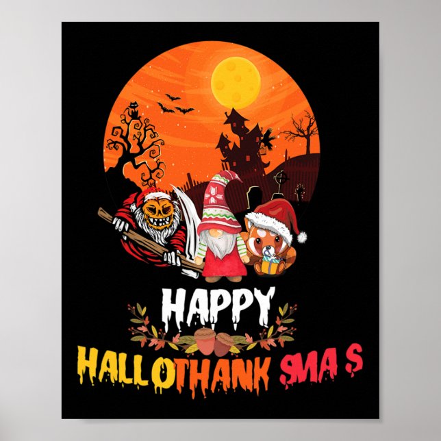 Poster Feliz Hallothanksmas Divertido Halloween Dia de Aç (Frente)