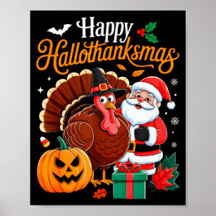Poster Feliz Hallothanksmas Engraçado Halloween Dia de Aç