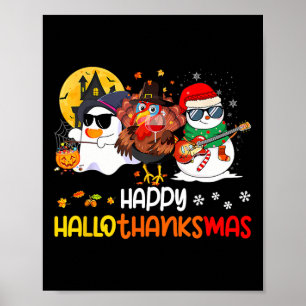 Poster Feliz Hallothanksmas Fantasma Fofo Dia das Bruxas 