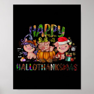 Poster Feliz Hallothanksmas Fazendinha de Animais Porcos