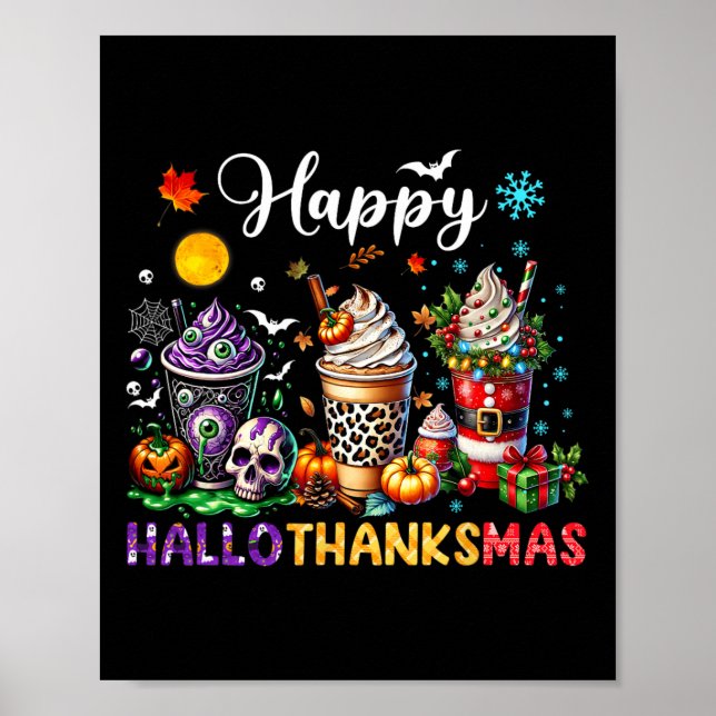 Poster Feliz Hallothanksmas Halloween Café Obrigados de c (Frente)