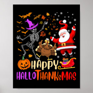 Poster Feliz Hallothanksmas Skeleton Pumpkin Papais noeis