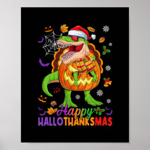 Poster Feliz Hallothanksmas T Rex Dia das Bruxas Ação de 