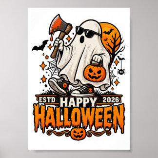 Poster Feliz Halloween 2026 Fantasma de Óculos de Sol