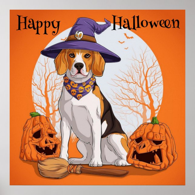 Poster Feliz Halloween Beagle Witch (Frente)