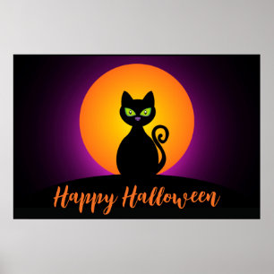 Poster Feliz Halloween Black Cat and Moon