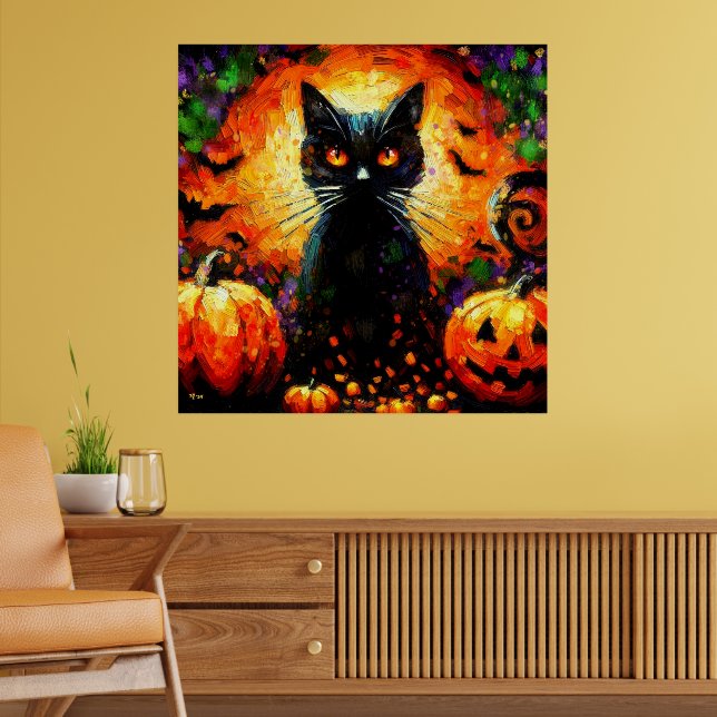 Poster Feliz Halloween Black Cat Bats (Sala de Estar 2)