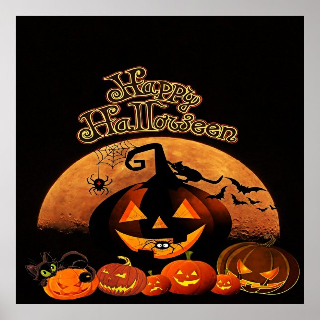Poster Feliz Halloween Cat Pumpkin (Frente)