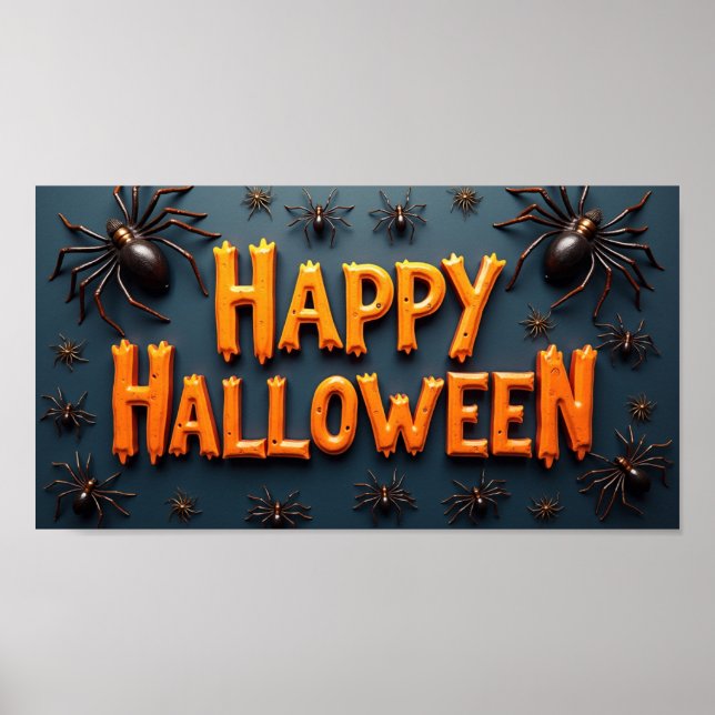 Poster Feliz Halloween Com Aranhas  (Frente)