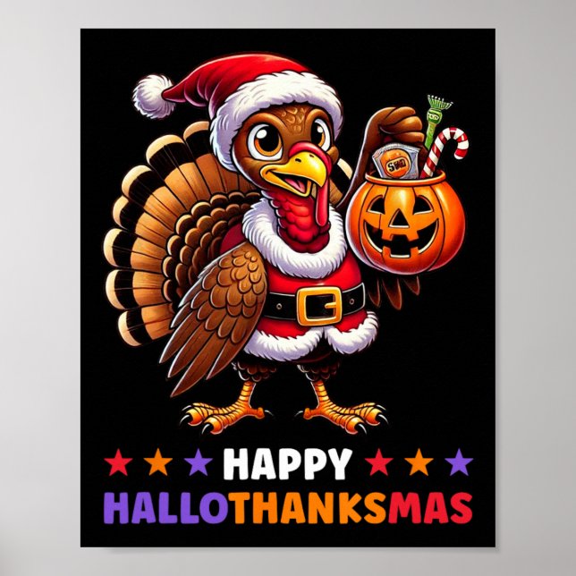 Poster Feliz Halloween de Hallothanksmas Dia de Ação de G (Frente)