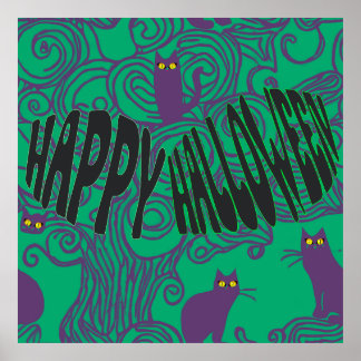 Poster Feliz Halloween dos Cats Scarry