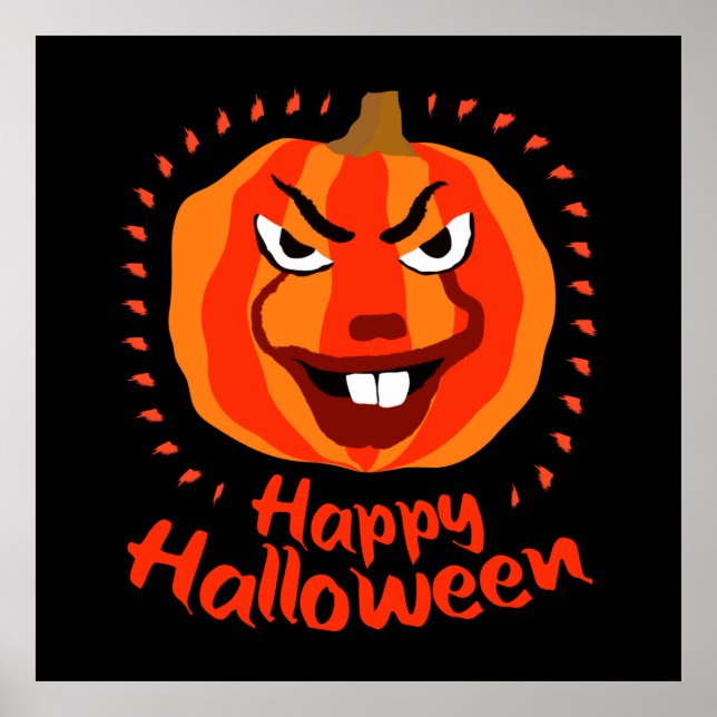 Poster Feliz Halloween 🎃 Engraçado Scary Spooky Pumpkin (Frente)