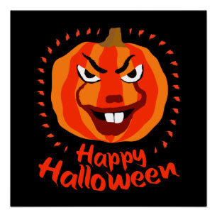 Pôster Feliz Halloween 🎃 Engraçado Scary Spooky Pumpkin